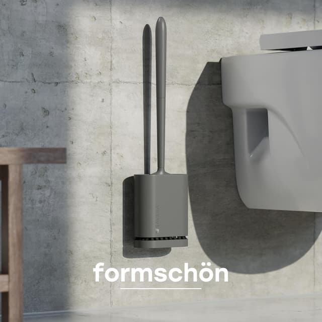 Detalle de SAVEGA Silikon-Klobürste mit flexiblem flachem Kopf und Wandhalterung ohne Bohren (grau matt) – 1er Set