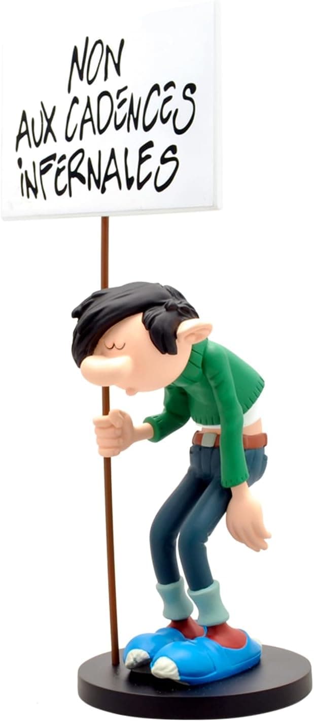Detalle de Plastoy 309 Figurine Gaston avec pancarte — Non aux cadences infernales