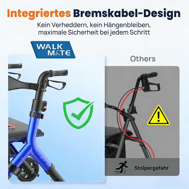 Detalle 2 de WALK MATE Rollator für große Menschen bis 2 m – höhenverstellbar, faltbar & leicht mit Sitz