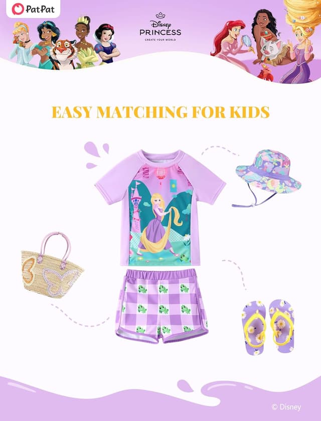 Detalle de Disney Frozen Elsa Girls UPF 50+ Two-Piece Tankini Swim Set (Rashguard)