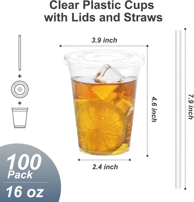 Detalle 2 de Dealusy 16 oz Clear Plastic Cups 100-Pack 🥤