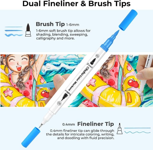 Detalle de Ohuhu 160 Colours Dual Tip Brush & Fineliner Pens with Maui Carrying Bag (Numbered Set)
