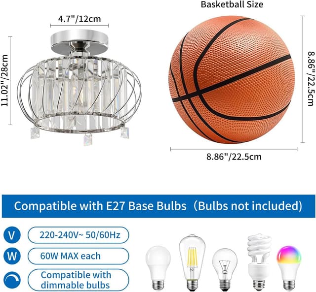 Detalle de ANWIO Lustre en cristal moderne argenté E27 pour cuisine et salon Ø280 mm