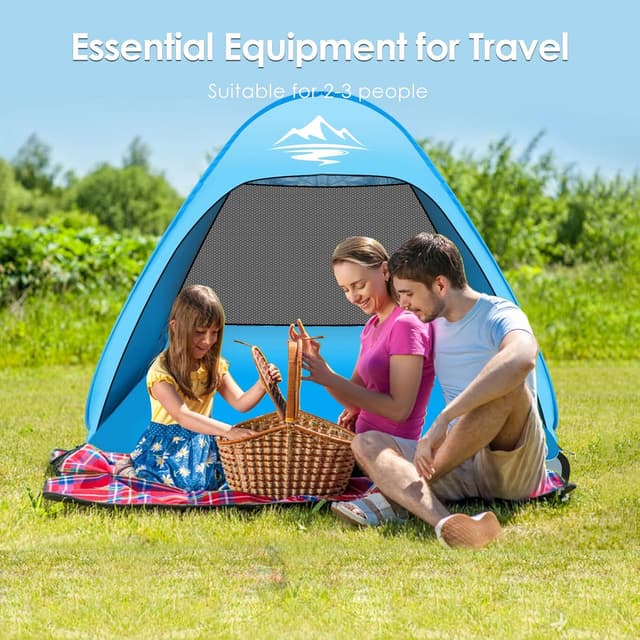 Detalle de Pop Up Beach Tent – Automatic Portable Sun Shelter with UPF 50+ UV Protection, Waterproof (3 Person), Blue