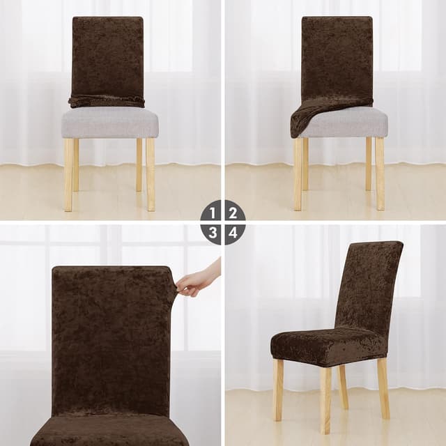 Detalle de Deconovo Dark Blue Stretch Velvet Dining Chair Covers (Set of 6)