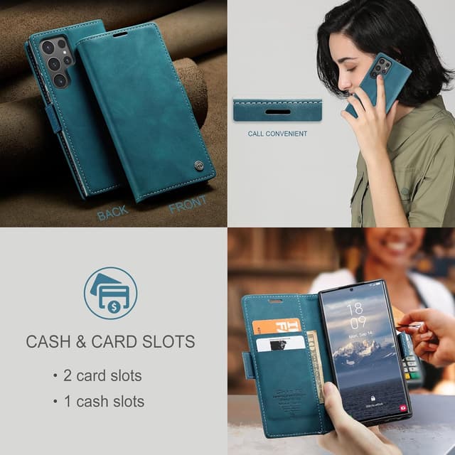 Detalle de Lxisxcna Schutzhülle für Samsung Galaxy S24 Ultra 5G mit Kartenhalter, magnetischem Ständer und Flip-Case (Blau)