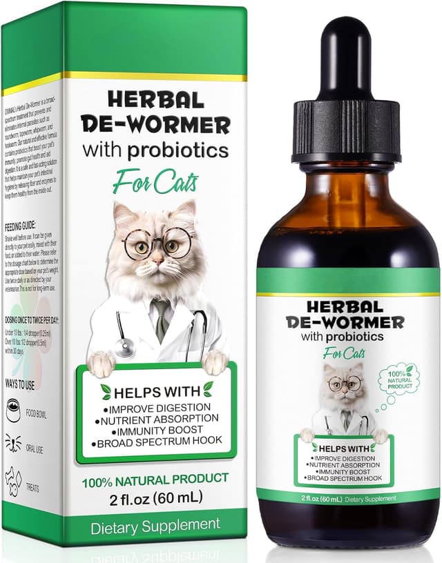 Detalle de HEXIN Wurmkur Katze 60 ml – Kräuterent-Entwurmungsmittel mit Probiotika