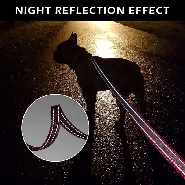 Detalle de Wisedog Schleppleine für Hunde mit reflektierenden Streifen (3 m) – Rückrufleine für Training, Tracking & Camping in Dunkelrot