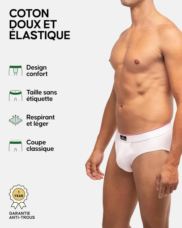 Detalle 2 de Danish Endurance : lot de 6 slips classiques homme en coton doux avec stretch (sans étiquette)