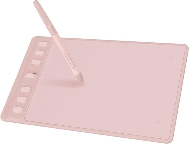 Detalle de HUION Inspiroy 2 S graphics tablet with PW110 battery-free pen, 8192 levels, 6 shortcut keys and scroller (Pink)