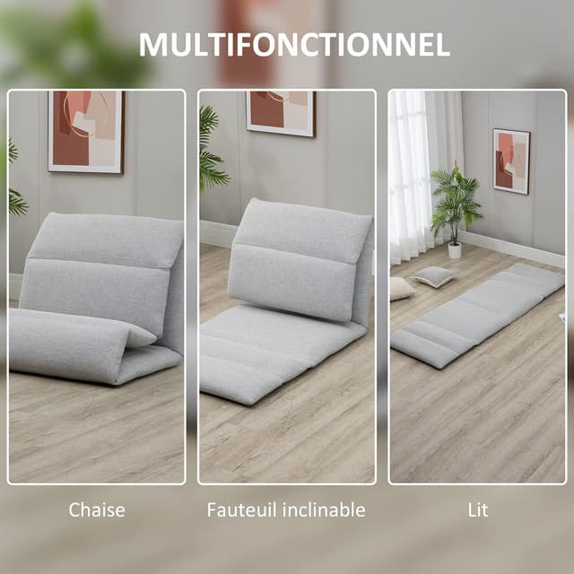 Thumbnail 4 de HOMCOM Fauteuil de Sol canapé Paresseux 5 positions Gris