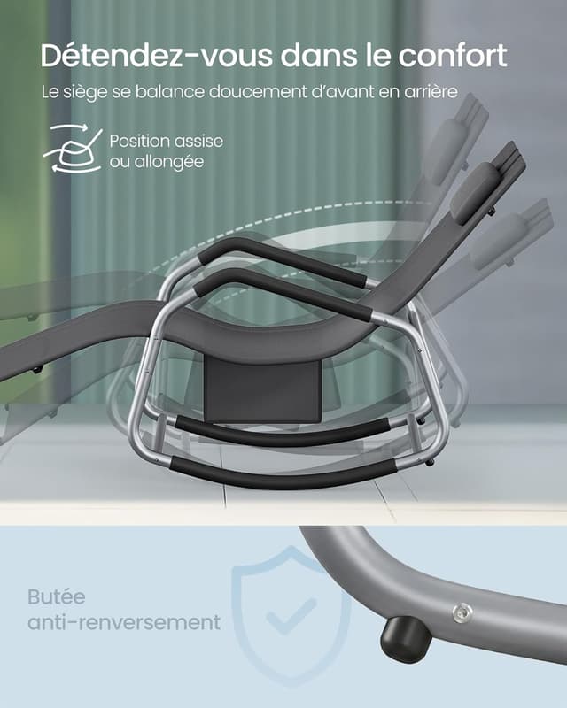 Thumbnail 3 de SONGMICS Fauteuil à Bascule Gris GCB230GZ02