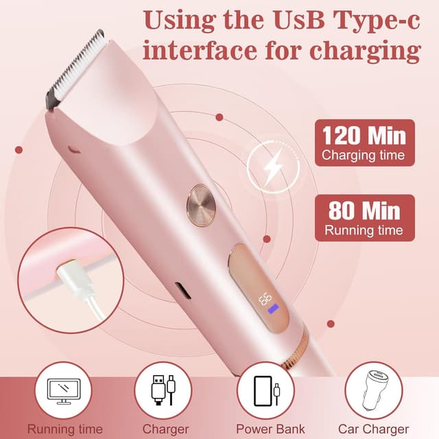 Thumbnail 6 de Pink 2-in-1 Bikini Trimmer for Women (Waterproof Electric Razor + Hair Trimmer)