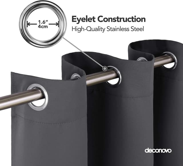 Detalle de Deconovo Blackout Eyelet Curtains in Dark Grey (1 Panel) for Sun Protection & Privacy