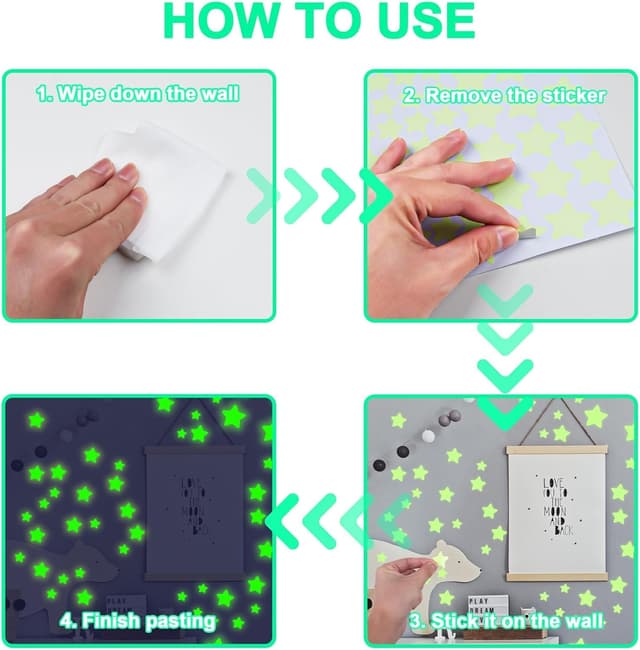 Detalle de ECHOCUBE 432PCS Glow in the Dark 3D Star Stickers for Nursery & Bedroom Ceiling