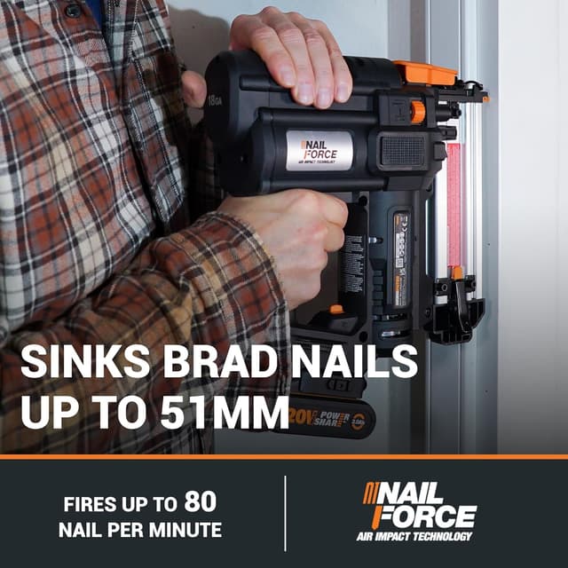 Detalle de Cloueuse à batterie Worx PowerShare 20 V 18 GA WX842.9 (clous 1,2 mm jusqu’à 50 mm)