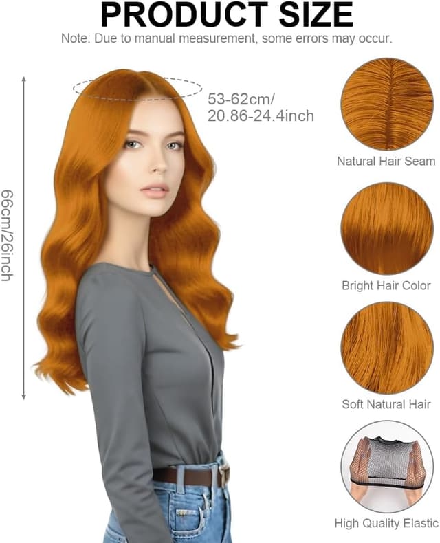 Detalle de AUYAO Capelli lunghi mossi e ricci (2 pezzi) con retina, 66 cm: parrucca sintetica per cosplay e feste