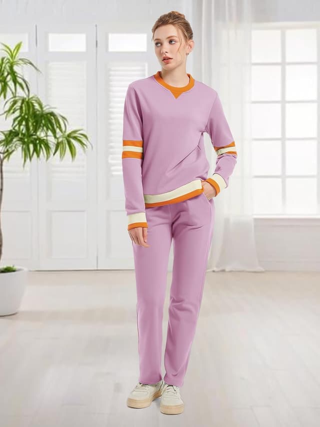 Detalle de ANOTWENER Damen Lounge-Set aus 85% Baumwolle (Zweiteiler) – Sweatshirt & Jogginganzug im Sweatsuit-Style