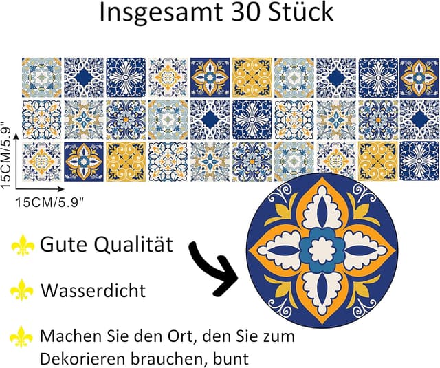 Thumbnail 6 de HPNIUB 30 Stück Bunt Fliesenaufkleber