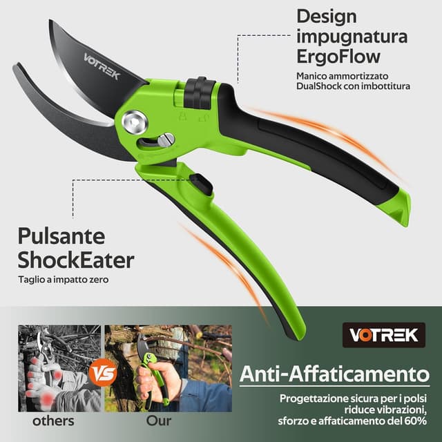 Detalle de VOTREK Cesoie da potatura bypass Pro 21,5 cm VTX850 con regolazione continua lame SK5
