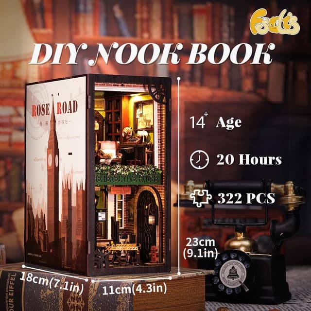 Detalle de Fsolis Book Nook Kit Rose Detective Agency — 3D Wooden Puzzle Miniature House for Adult DIY