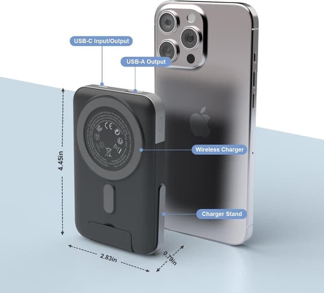 Detalle de JUOVI Batterie Externe Magnétique 10000 mAh sans fil 22,5 W avec écran LED et double support