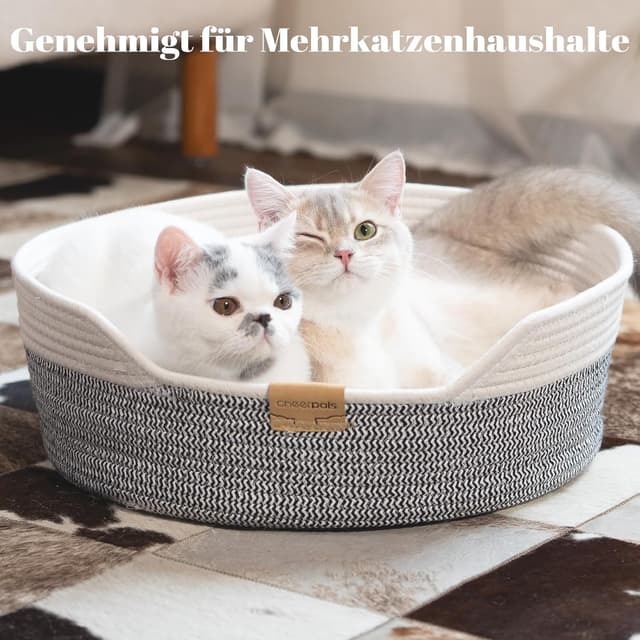 Detalle 2 de CheerPals Katzenbett mit Kissen (47 cm) – waschbarer Katzenkorb aus Baumwollseilen, für Sommer & Winter