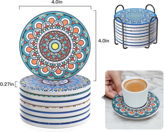 Thumbnail 4 de Posavasos de Corcho Cerámica Mandala - Juego de 8 🎉