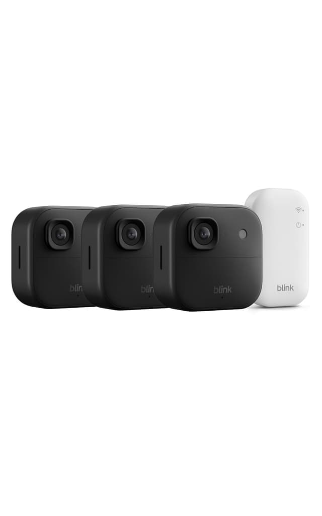 Detalle 2 de Blink Außenkamera 2K+ (neueste Generation) – kabellose Sicherheitskamera mit 2K-Video und Sync-Basismodul (3-Kamera-System, Schwarz)