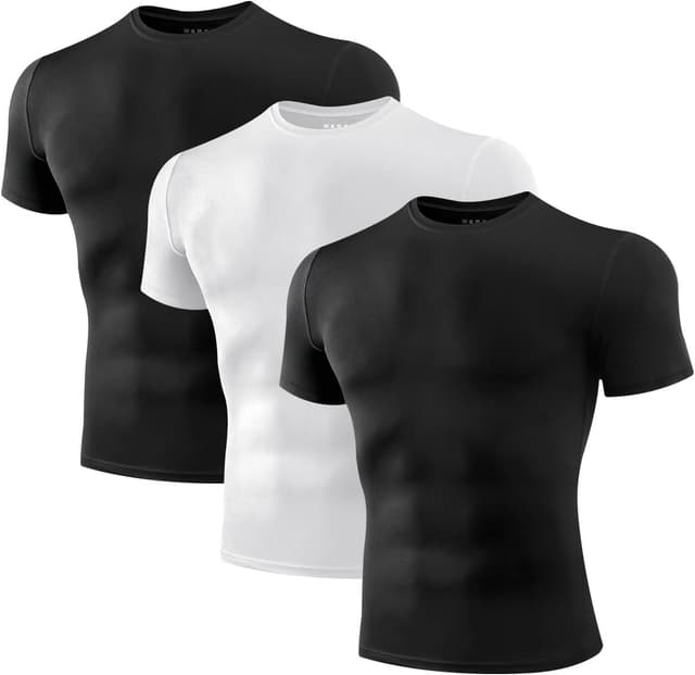Detalle de Niksa Men’s Compression Shirt (3-pack) – short sleeve gym base layer in quick-dry stretch fabric