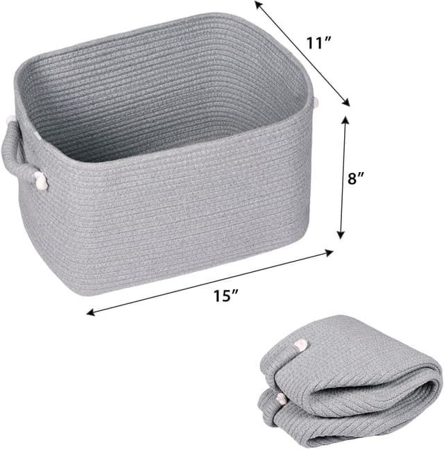 Detalle 2 de Univivi 3-Pack Rope Storage Baskets (White/Grey) for Shelves & Home Organisation