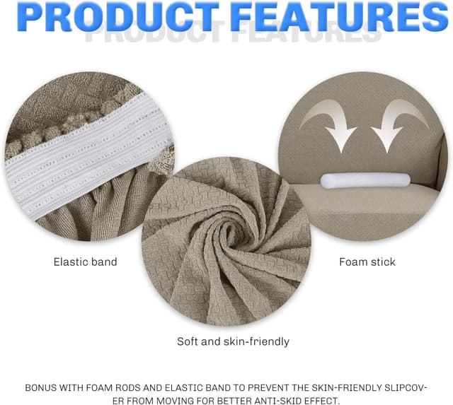 Detalle 2 de MAXIJIN Creative Jacquard housse de canapé 3 places super extensible kaki antidérapante (1 pièce)