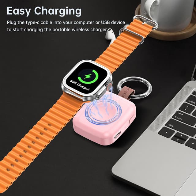 Detalle de ACEQINGSE Portable Wireless Charger for Apple Watch (1200mAh) Magnetic Pink