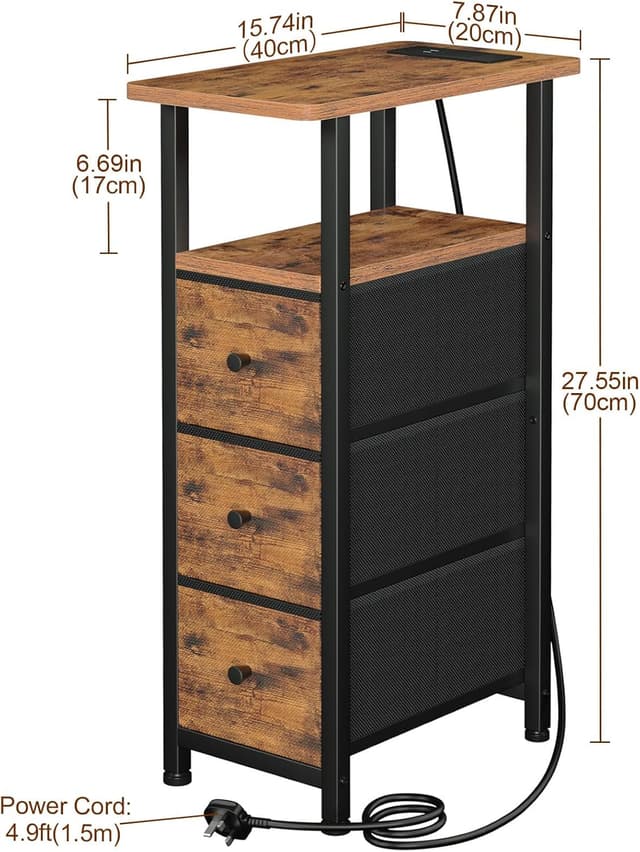 Thumbnail 2 de LOAKEKEL Slim Bedside Tables with Charging Station