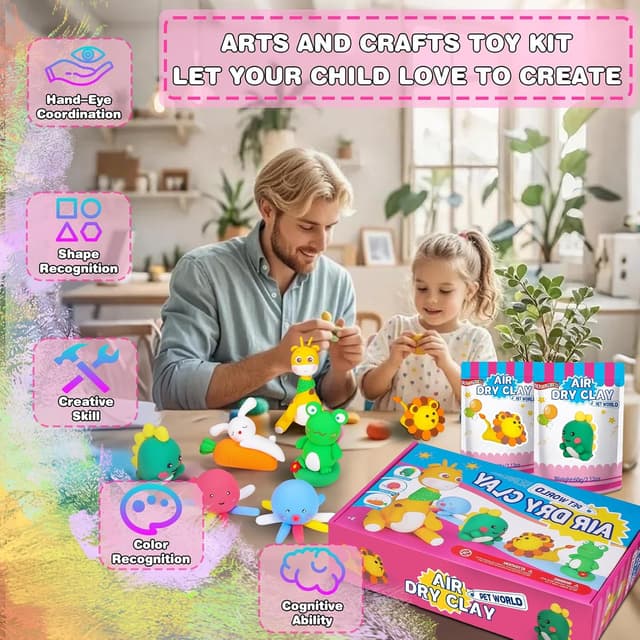 Detalle de iFergoo Air Dry Clay (Pets Theme) – 6 animal designs DIY modelling clay set for ages 3–12