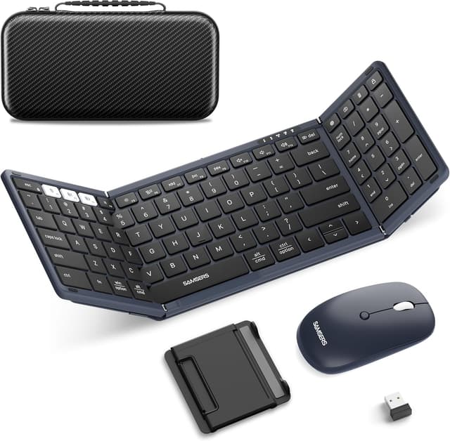 Detalle de Samsers Foldable Bluetooth Keyboard and Mouse Combo (Midnight) — foldable full-size travel set with 2.4G + BT5.0
