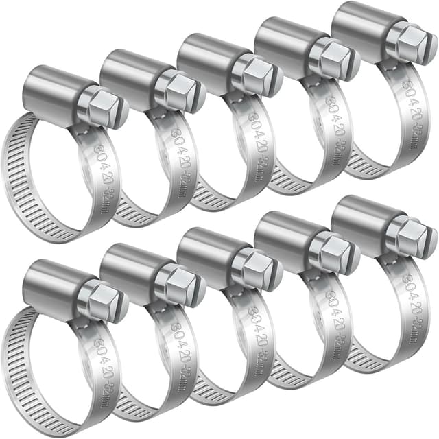 Detalle de Bolatus 20–32mm Adjustable Hose Clips (10 Pack) – Stainless Steel Worm Drive Clamps