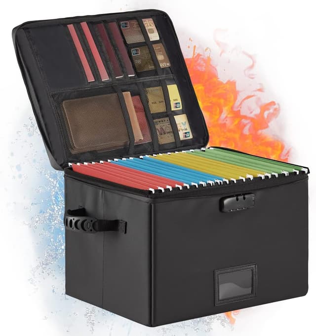 Detalle de Fireproof Document Box with Lock – Fireproof & Waterproof Collapsible File Storage Case for Letter/Legal