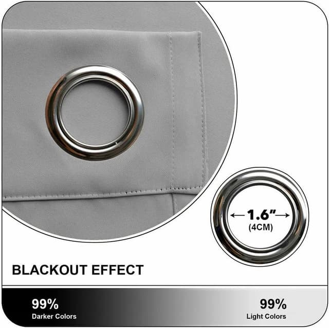 Thumbnail 6 de Aspire Homeware blackout curtains, light grey eyelet ring-top with tiebacks (2-panel set)