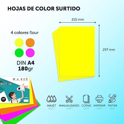 Thumbnail 1 de m-office Cartulina A4 Surtido Fluor para Manualidades 🎨