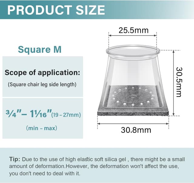 Thumbnail 6 de Set da 24 protezioni quadrate per gambe di sedie in feltro e silicone (Large) – per gambe 19-25 mm