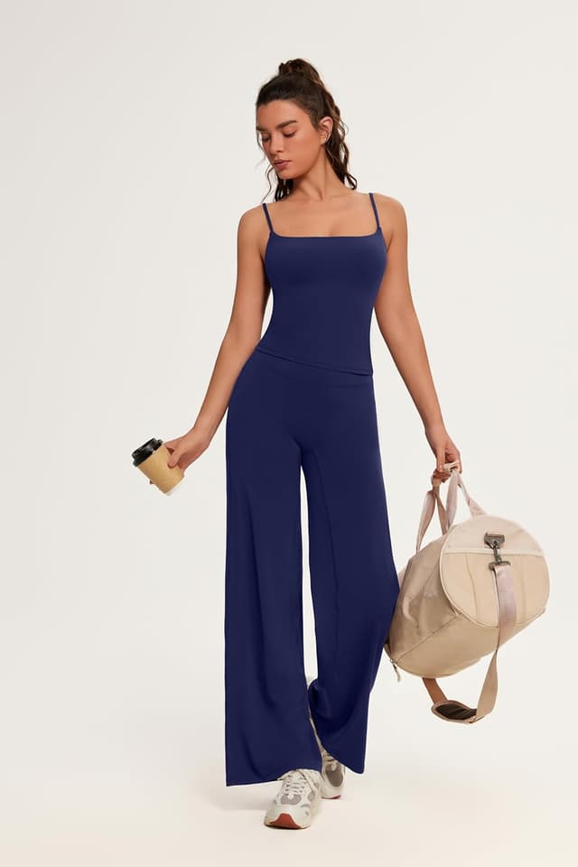 Detalle de OMKAGI Women’s Workout Sets with Padded Tank Tops and Straight-Leg Yoga Pants