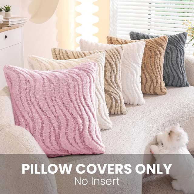 Detalle de Ystyle lot de 2 housses de coussin décoratives 45 x 45 cm en peluche marron clair