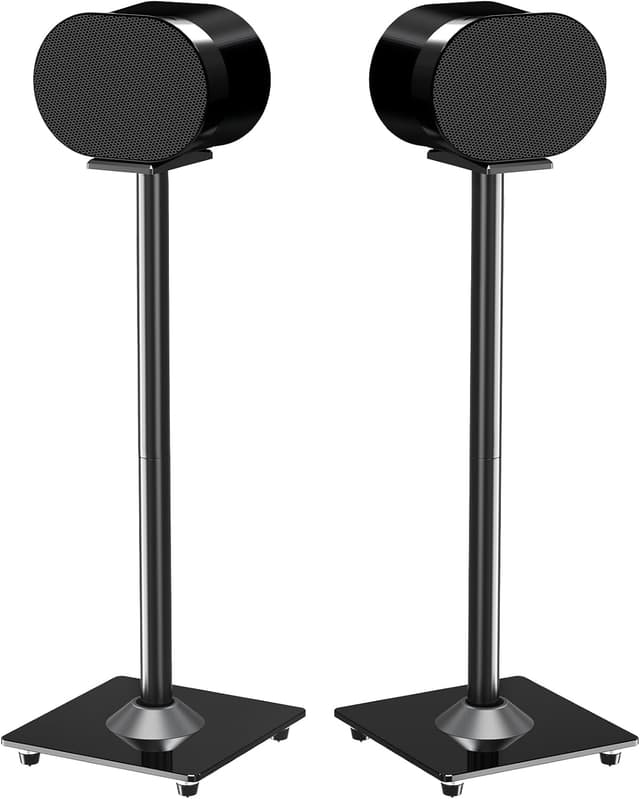 Detalle de ELIVED EV5026 : lot de 2 supports d’enceintes hauteur 80,7 cm avec socle en verre (jusqu’à 5 kg) noir