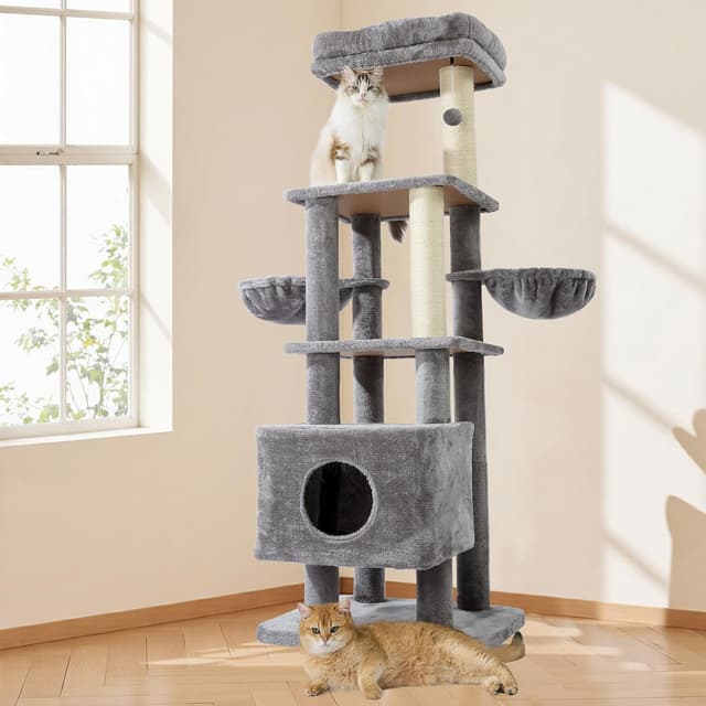 Detalle de Gardner Pet 165 cm Cat Tree with Scratching Post, 6-Level Ultra-Stable Tower (Grey)