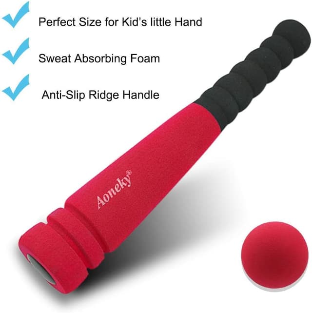 Detalle 2 de Aoneky 11.8-Inch Mini Foam Baseball Bat and Ball Set (Red) for Toddlers 1–3