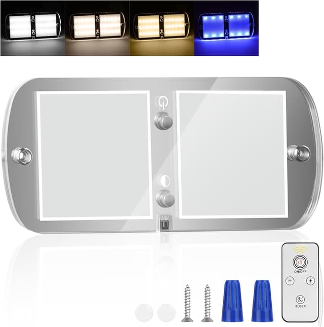 Detalle de URAQT LED Deckenleuchte für 12V Wohnmobil mit 72 LEDs, 4 Farbtemperaturen und Fernbedienung