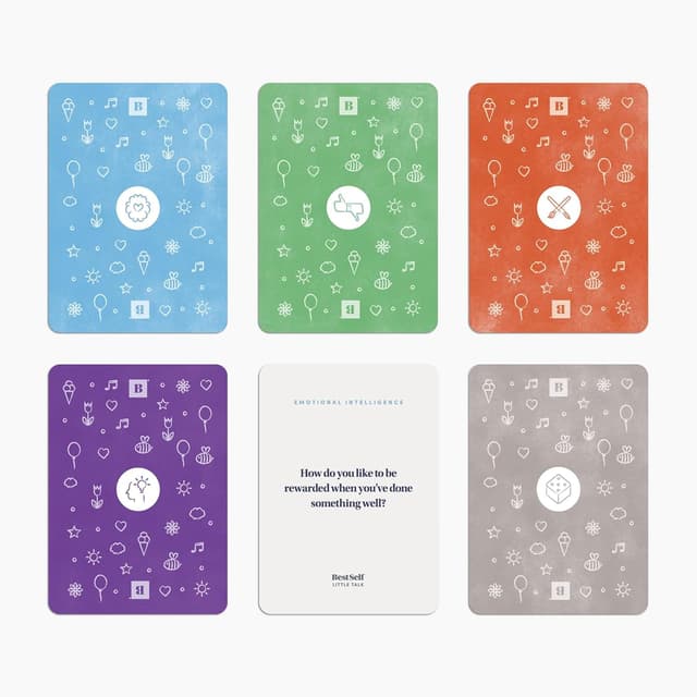 Detalle de BestSelf Co. Little Talk Conversation Cards for Kids (170 Prompts) for Social Skills, Family Games, Travel & Therapy