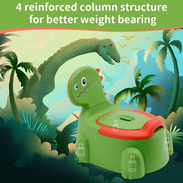 Detalle 2 de Dinosaur Potty Toilet Training Chair with Lid and Removable Urinal Pot (Green) for 1–6 Year Olds
