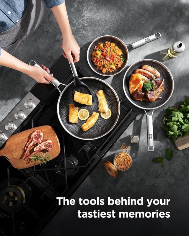 Detalle 2 de Roomena Frying Pans Non Stick Hybrid Ceramic Skillet (12 Inch) with Lid